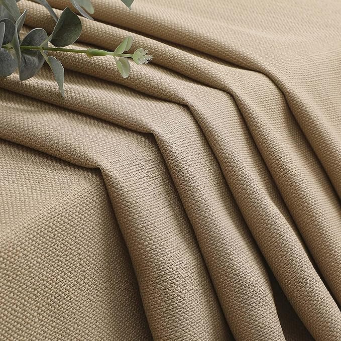 Lecloud Bessie Camel Curtains 63 Inch Length 2 Panels, Breathable Light Filtering Faux Linen Bedroom Curtains, Rod Pocket Curtain Panels for Living Room, Each 40 W x 63 L