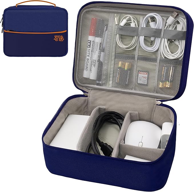Miavers Electronics Organizer,Travel Cord Organizer Pouch, Portable Cable Organizer Bags, Waterproof Electronic Accessories Storage Case for Cables, Cords, Charger, Phone (Double Layer-NavyBlue)