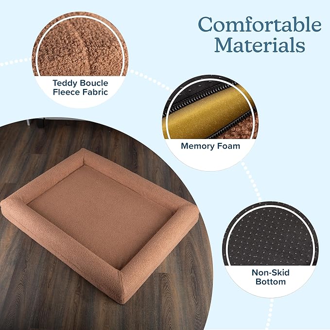PETMAKER Orthopedic Pet Bed - 45in Large Dog Bed with Supportive Bolster, Nonslip Bottom, and Removable Washable Cover - Memory Foam Pet Beds for Large Dogs - Dog Products (Brown)