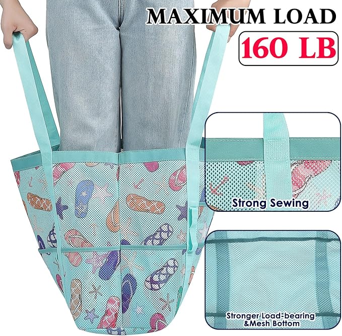 Fammart Mesh Beach Bag, Large Beach Tote with Zipper Pocket for Family Pool Bag for Toys & Vacation Essentials