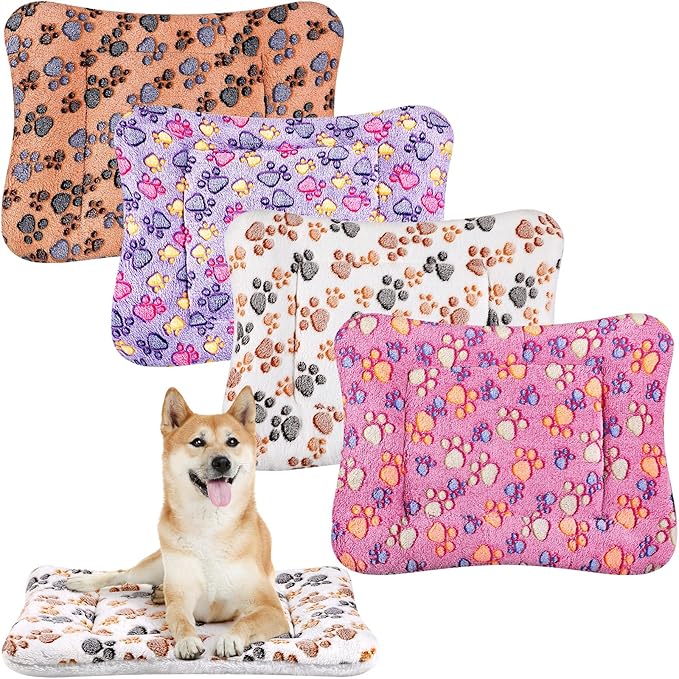 Tuanse 4 Pack Ultra Soft Dog Cat Bed Mat with Cute Prints Reversible Fleece Dog Crate Kennel Pad Cozy Washable Thickened Hamster Guinea Pig Pet Bed Mat for Small Animals(30 x 22 Inches,Vivid Color)