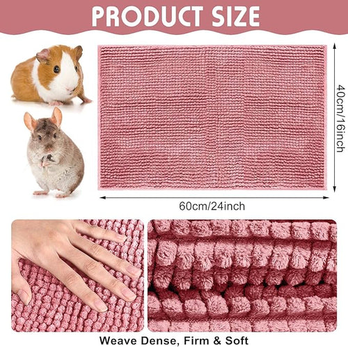 Amylove 4 Pcs Guinea Pig Cage Liner Guinea Pig Bedding Dog Door Mat for Muddy Pet Paws Washable Chenille Pee Pads Small Animal Sleeping Bed for Bunny Hamster(16 x 24 Inch,Rectangular,Pink)