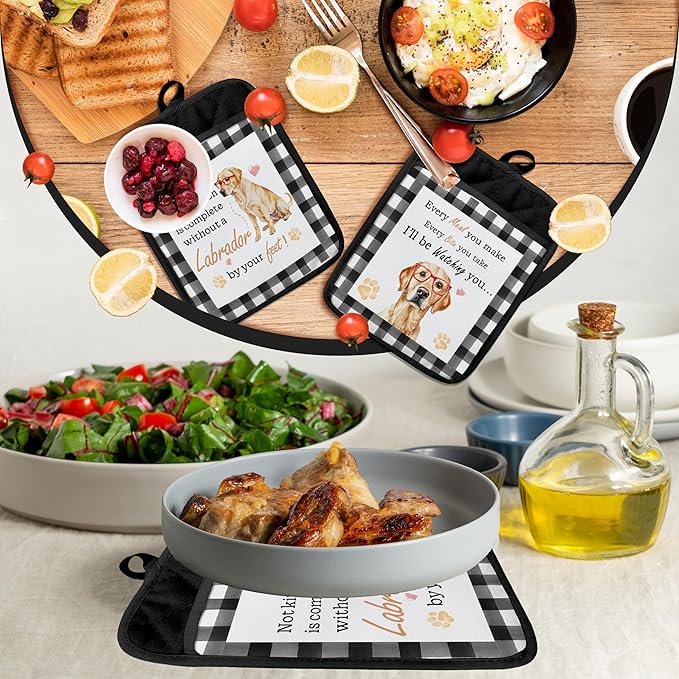 Funny Dog Pot Holders with Pockets,Labrador Decor Kitchen Accessories Sets,Complete Without a Labrador Dog Heat Resistant Oven Glove Potholders for Kitchen