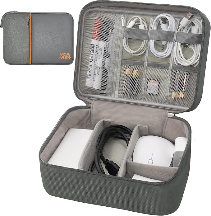 Miavers Electronics Organizer,Travel Cord Organizer Pouch, Portable Cable Organizer Bags, Waterproof Electronic Accessories Storage Case for Cables, Cords, Charger, Phone (Double Layer-Gray)