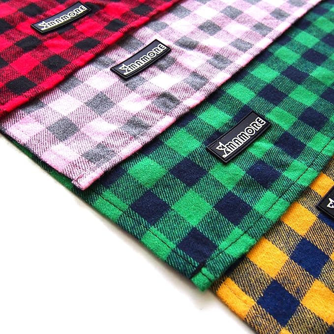 Adjustable Plaid Dog Bandanas,1PC Soft Washable Cotton Triangle Bib Kerchief Scarfs for Small Medium Large Dogs and Cats (Square Yellow, Small)