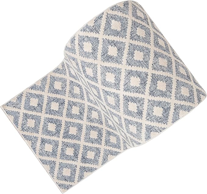 Well Woven Custom Size Hallway Stair Runner - Choose Your Length - Ainsley Blue Diamond Trellis Geometric Tribal - 31 Inches Wide x 35 Feet Long Runner (31" x 35' Runner) Rug