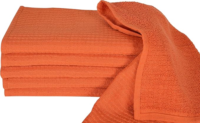 Candy Cottons Dish Towels|Kitchen Dish Cloths Two-Sided Waffle Terry|13x28 Inches 100% Cotton Dish Rags Washing Dishes|Super Absorbent Reusable Quick Drying Dish Towels| 6-Pc Set Orange