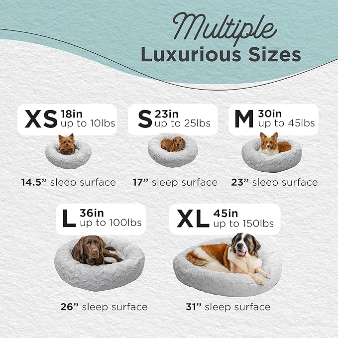 Best Friends by Sheri The Original Calming Donut Dog Bed – Washable Plush Pet Bed for Medium Breeds up to 45 lbs, Lux Faux Fur, Gray, Medium (30" x 30")