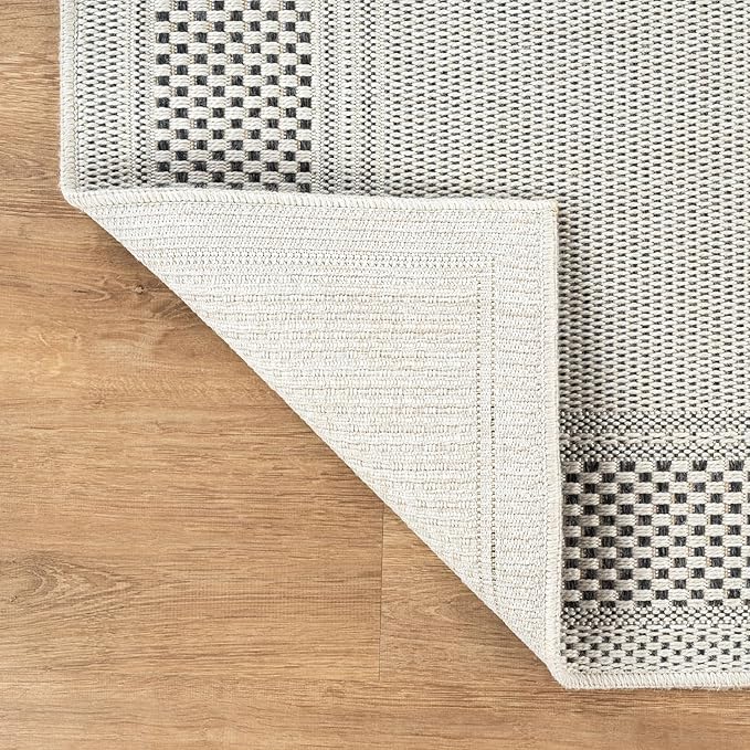 CAMILSON Easy Jute Rug 5x7, Indoor Outdoor Off-White Color Fiber Area Rugs for Living Room Patio and Kitchen Rug Bordered Boho Woven Design, Easy-Cleaning, Washable Outside Carpet (5 x 7)