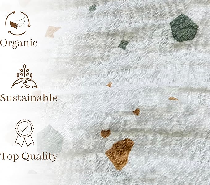 Leyl&Ari Muslin Swaddle Baby Blanket | 100% Organic Cotton Recieving Wrap (Terrazo)