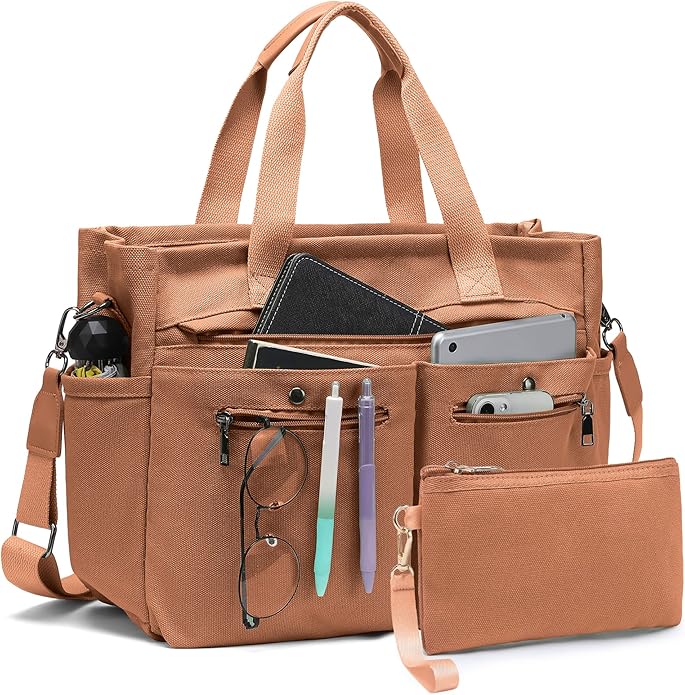 Women's Large Canvas Tote Bag Set (2PCs) - Ideal for Laptop, Hobo, Crossbody, Handbag, Travel, Gym & Work