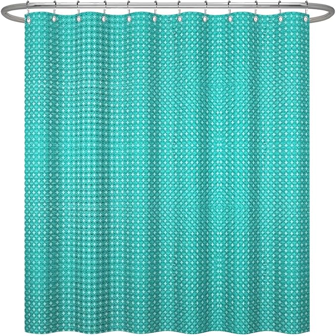 ggaimwf 72x78 Inch Solid Color Shower Curtain for Bathroom Waffle Bath Water Resistant Fabric Curtains Dark Cyan Modern Thick Shower Stall Curtain with Metal Hooks