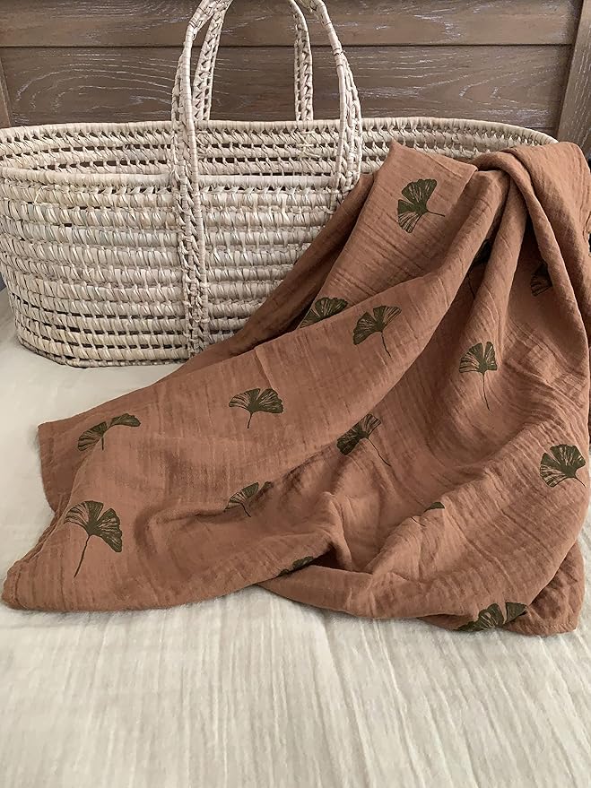 Leyl&Ari Muslin Baby Blanket | Newborn Essentials | Receiving Swaddle Blankets for Boys Girls (Ginkgo Leaves)