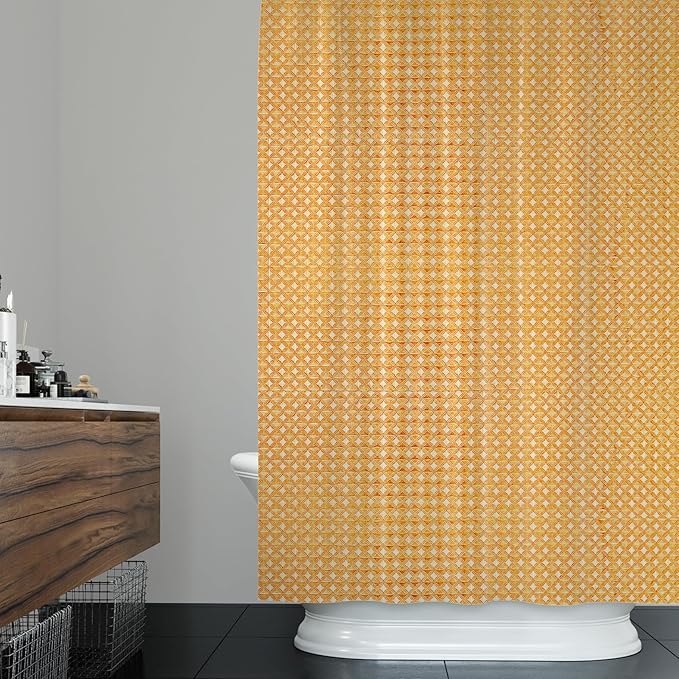 ggaimwf 72x96 Inch Solid Color Shower Curtain for Bathroom Waffle Bath Water Resistant Fabric Curtains Green Mustard Modern Thick Shower Stall Curtain with Metal Hooks