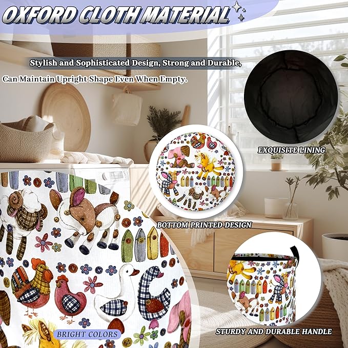 Cute Animal Doll Laundry Basket Oxford Cloth Cartoon Pattern Laundry Hamper With Handle Portable Clothes Storage Basket Foldable Funny Laundry Bag 18.9"x16.5" For Laundry Room/Bedroom/Bathrooms