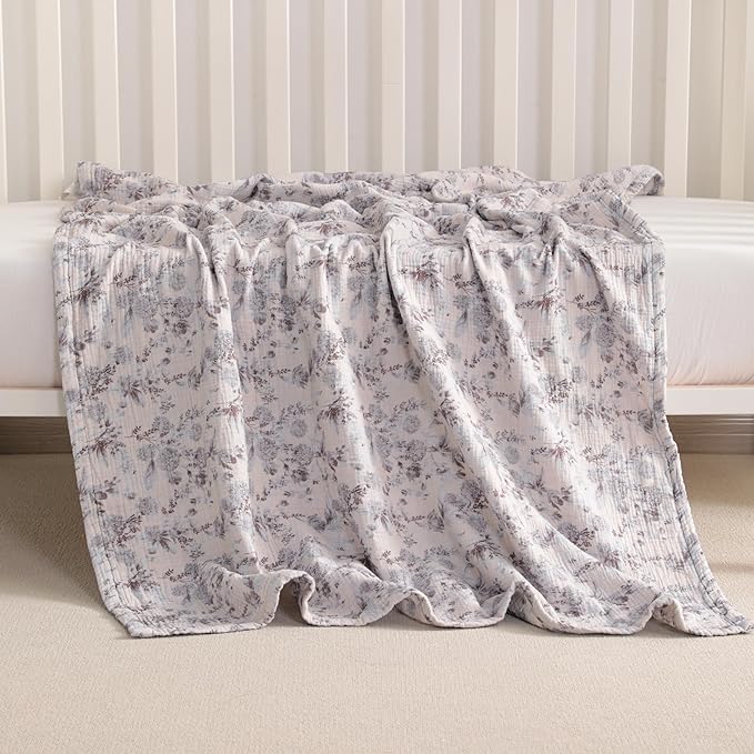 NTBAY 2 Layer Muslin Cotton Baby Swaddle Blanket, 30x40 Soft and Breathable Receiving for Newborns and Infants, Perfect for Crib, Stroller, Travel, Lightweight Nursery Blanket, Vintage Bloom