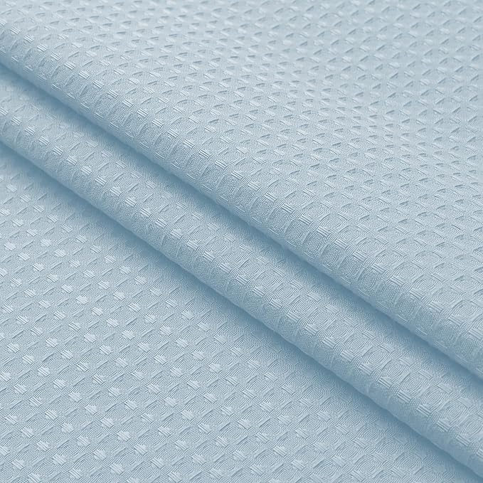 OVZME Extra Long Shower Curtain Set - 84 Inch Long Waffle Weave Heavy Duty Cloth Shower Curtain for Bathroom, Luxury Weighted 230GSM Bath Curtain Set with 12 Plastic Hooks, 72Wx84L, Glacier Blue
