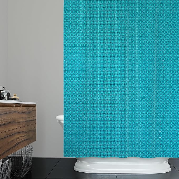 ggaimwf 72x72 Inch Solid Color Shower Curtain for Bathroom Waffle Bath Water Resistant Fabric Curtains Teal Modern Thick Shower Stall Curtain with Metal Hooks