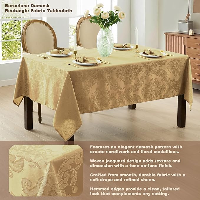 Newbridge Barcelona Damask Fabric Napkins, Set of 4, Gold – No Iron, Soil Resistant Cloth Napkins for Dining, Parties and Holidays