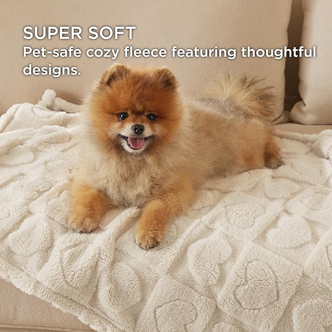 Bedsure Dog Blankets for Large Dogs Washable - Fluffy Fuzzy Cat Puppy Blanket for Couch with Premium 300GSM Coral Fleece Soft for Pet Kitten Doggy, White, 50x60IN