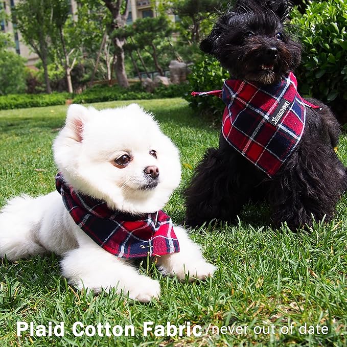 Adjustable Plaid Dog Bandanas,1PC Soft Washable Cotton Triangle Bib Kerchief Scarfs for Small Medium Large Dogs and Cats (Red&Blue, Large)
