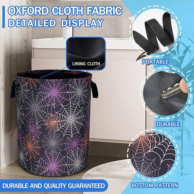 Spider Web Laundry Basket Gothic Print Oxford Cloth Laundry Hamper With Handle Foldable Portable Clothes Storage Basket 18.9 X 16.5 In Storage Bag For Laundry Room/Bathroom/Bedroom/Dormitories
