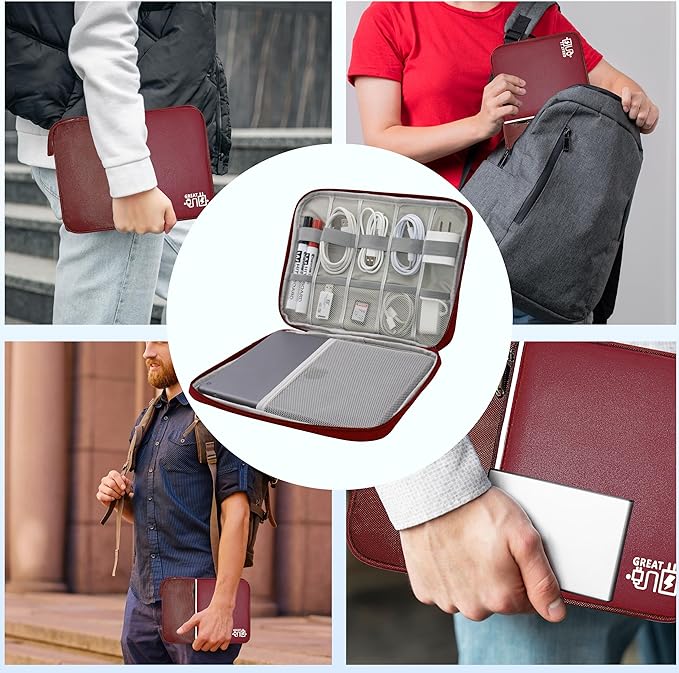 Miavers Electronics Organizer,Travel Cord Organizer Pouch, Portable Cable Organizer Bags, Waterproof Electronic Accessories Storage Case for Cables, Cords, Charger, Phone (Single Layer-Large-Winered)