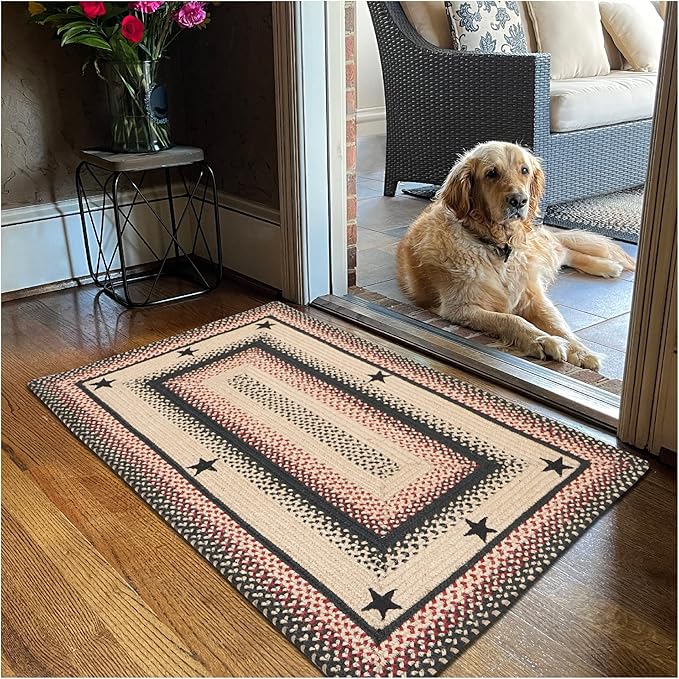Primitive Star Gloucester Braided Rugs 20x30 - Jute Kitchen Rug for Americana Home Decor, No-Shed Jute, Lays Flat & Easy to Maintain