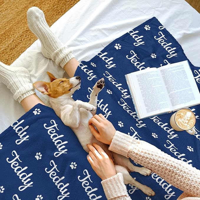 Ecautly Custom Pet Blanket for Dog, Personalized Pet Blanket with Name, Customized Paw Print Throw Blanket for Cat, Gift for Pet Bereavement, Dog Bed Blanket Passing Away Gifts