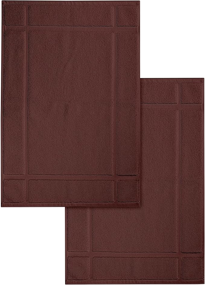 Ample Decor 100% Cotton Bath Mats 34 x 20 Inches, Quick Dry, 1350 GSM Banded Border Shower Bathroom Floor Mat, Not Bathroom Rug - Brown, 2 Pack