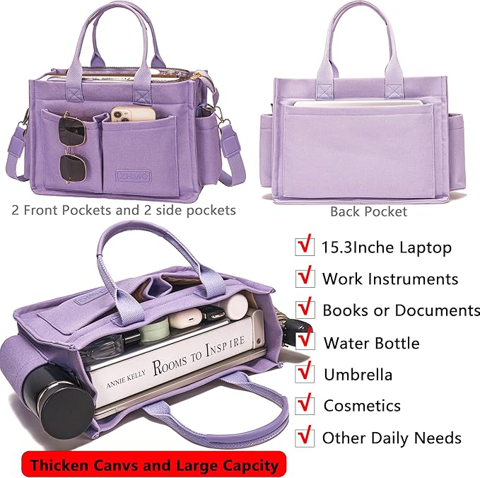 ZHMO Canvas Tote Bag for Women,Women's Bags Crossbody Bags Work Laptop Tote Bag Large Handbags Purse for Travel Nurse Teacher