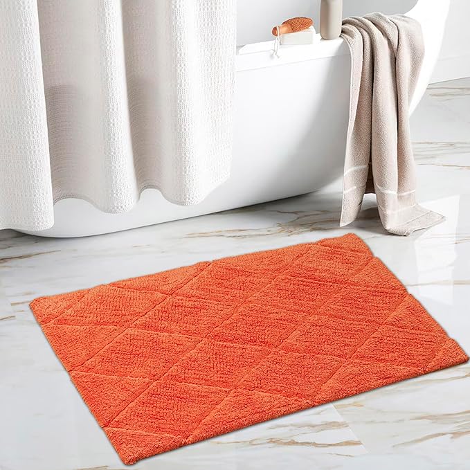 C23 Luxury 2200 GSM Heavyweight Bath Mat | 100% Tufted Cotton | 20"x32" Orange Thick & Plush Bathroom Rug | Ultra-Absorbent, Quick Dry, Anti-Slip Natural Latex Back, Machine Washable, 1 Piece