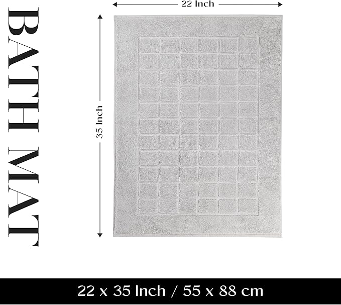 Superior 100% Cotton Bathmat Set, Bath Mats, Bathroom Decor, Shower, Bathtub Essentials, Home Accessories, Small Washable Rug, No Backing, Heavyweight, Nora Collection, Set of 2, 22" x 35", Silver