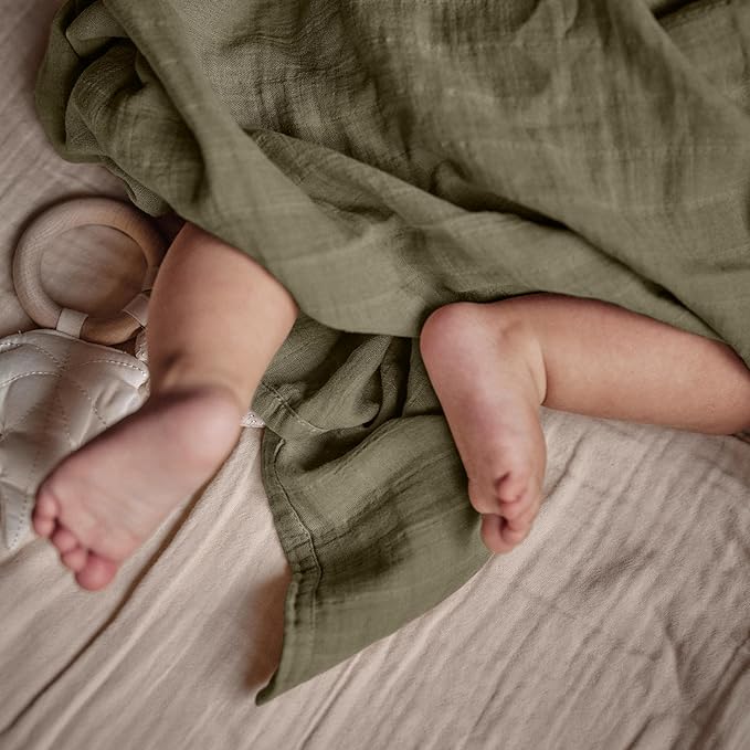 Huxie Swaddle - 100% Organic Cotton - Muslin Swaddle Blankets for Newborn, 47" x 47" (Sage Green)