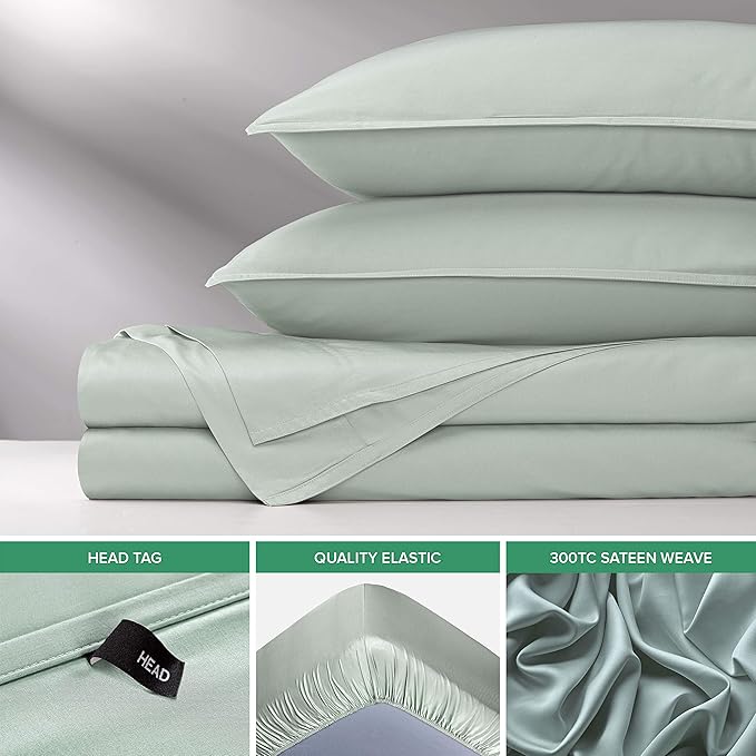 Pure Bamboo Queen Sheets, Genuine 100% Organic Viscose Derived from Bamboo Bed Sheet Set, Luxuriously Soft & Cooling, Double Stitching, 2 Year Quality Promise (Queen, Sea Glass)