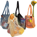 Homeneeds Reusable Long Handle Grocery Bags, Fruit and Vegetable Shoulder Bag, Washable Cotton Mesh String Organizer Shopping Handbags