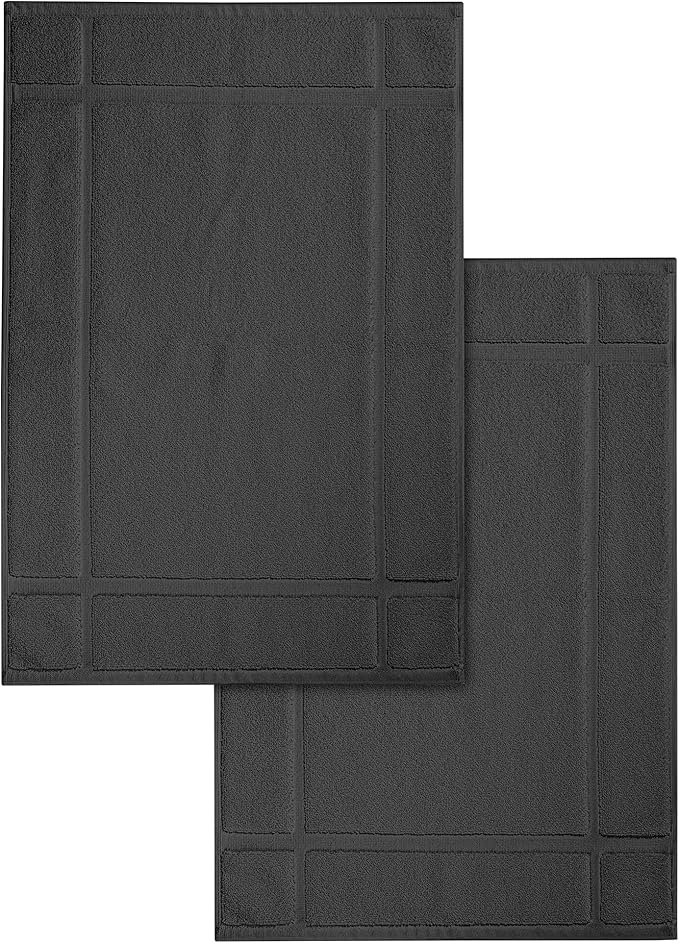 Ample Decor Pack of 2 100% Cotton 1350 GSM Bath Mats 34 x 20 Inches, Quick Dry Banded Border Shower Bathroom Floor Mat, Not Bathroom Rug - Grey, 2 Pack