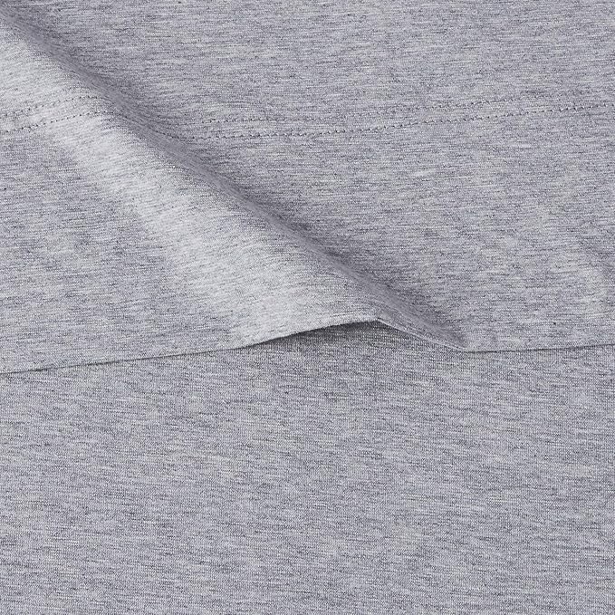 Amazon Basics 4 Piece Bed Sheet Set, 100% Cotton Jersey, Includes Super Soft, Flat and Fitted Sheets, Pillowcase, Full, Light Gray, Solid