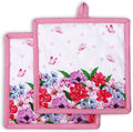 AMOUR INFINI Pot Holders Heat Resistant Cotton Set of 2 Nonslip 8"x8" Inch Hot Pads for Kitchen, BBQ, Baking & Cooking with Hanging Loops (Spring Floral)