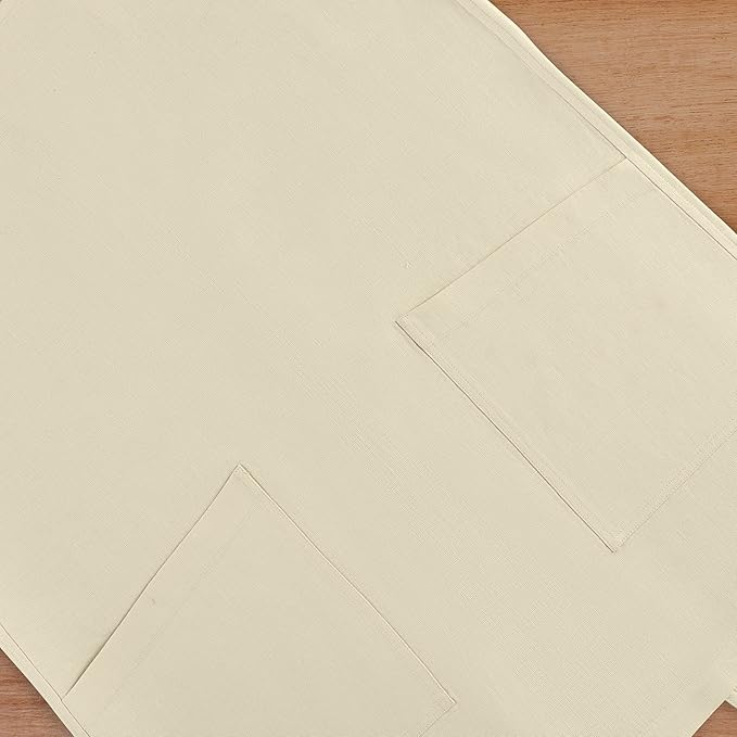 Solino Home Cross Back Linen Apron with Pockets for Gardening, Kitchen - Creamy Ivory Pinafore Smock Apron 100% Pure Linen for Men & Women - Handcrafted from European Flax