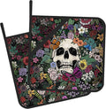 Pot Holder Set of 2,Gothic Skull Flowers Kitchen Heat Resistant Potholder for BBQ Cooking Baking,Food Hot Pat for Women Men Kitchen Wear