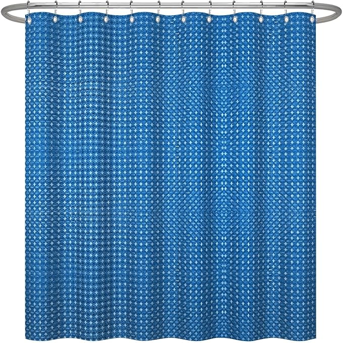 ggaimwf 72x84 Inch Solid Color Shower Curtain for Bathroom Waffle Bath Water Resistant Fabric Curtains Royal Blue Modern Thick Shower Stall Curtain with Metal Hooks
