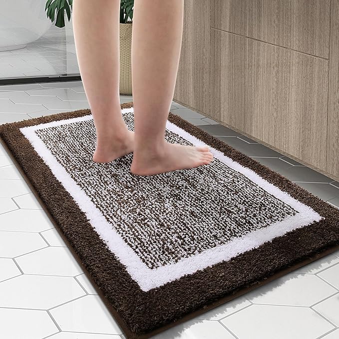 OLANLY Bathroom Rugs 30x20, Extra Soft and Absorbent Microfiber Bath Mat, Non-Slip, Machine Washable, Quick Dry Shaggy Bath Carpet, Suitable for Bathroom Floor, Tub, Shower (Medium, Brown)