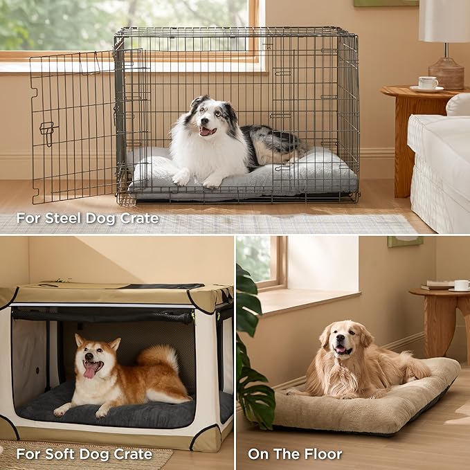 Bedsure Washable XXL Dog Bed for Crate, Giant Comfort Fluffy Plush Pet Pillow Bed Kennel Pad with Non-Slip Bottom, Machine Washable Pet Sleeping Mat for Jumbo, 47"x29", Dark Gray