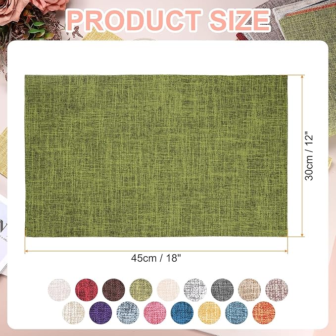 HARFINGTON 4pcs Linen Fabric Placemats 12" x 18" Polyester Rectangle Place Mats Machine Washable Heat Resistant Kitchen Table Mats for Outdoor Indoor Party Family Holiday, Green