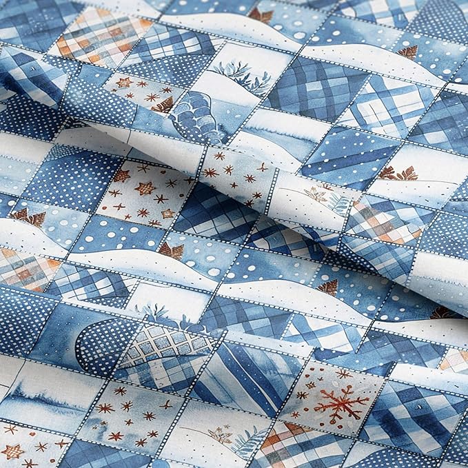 Winter Blue Patchwork Cotton Fabric – Premium Turkish Printed Cotton 140 GSM, Pre-Cut 61 x 36.6 Inches, Quilting & Sewing Fabric for Crafts, Home Decor & DIY Projects