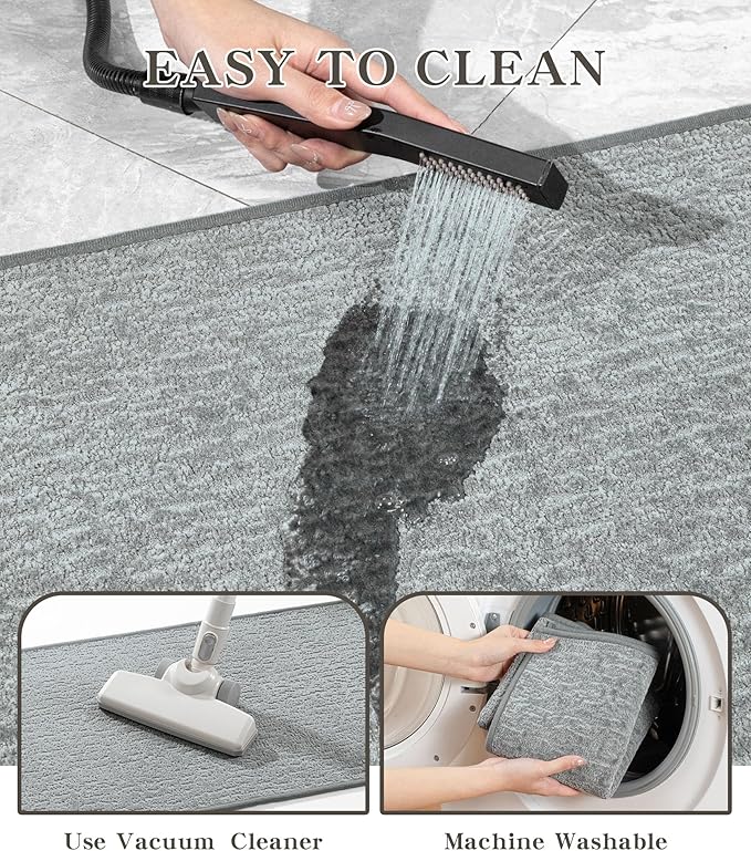 chakme Bathroom Rugs Mat 36x24, Ultra Thin Non Slip Bath Mat Quick Dry Absorbent Bath Mat for Bathroom Floor, (Light Grey, 36"x24")
