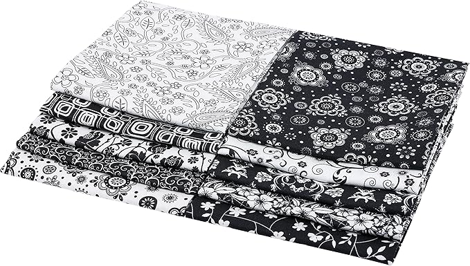 Craftido -25 Options- 100% Cotton Quilting Fabric Bundles 10pcs Fat Quarters 18”x21”-Medium Weight 5.2 oz- Soft Cotton for Quilting, Sewing Project, Patchwork, DIY Crafts - Black & White Flower