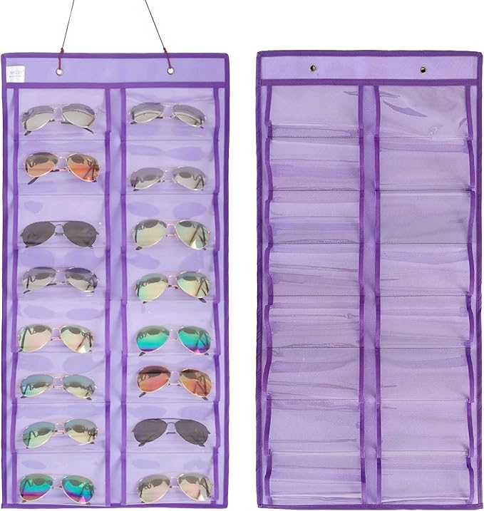 ANIZER Dual-sided Hanging Sunglasses Organizer Dust-Proof Glasses Storage Wall Pocket Eyeglasses Display Case with 32 Slots