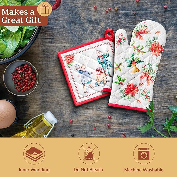Maison d' Hermine Pot Holders 100% Cotton Heat Resistant Potholders 8" x 8" Hot Pads with Loop for Thanksgiving Christmas Decorations BBQ Cooking Baking Handling Hot Pans (Pack of 1, Chromo)